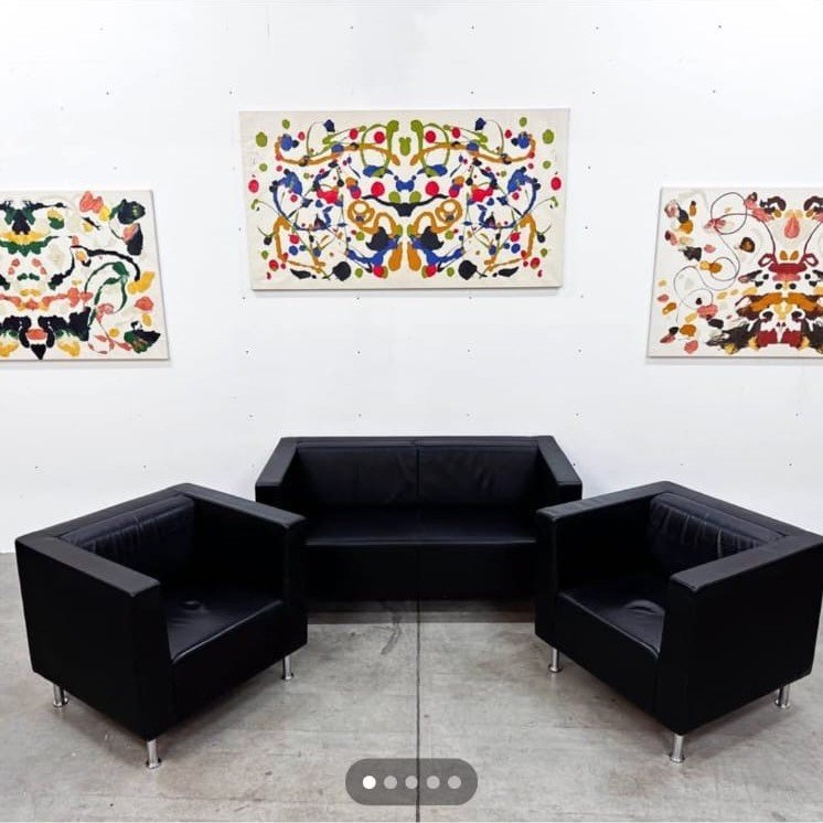 DIETIKER Cubus · Sofa & zwei Sessel · Möbel · Schwarzes Echtleder laut Angebotsbeschreibung · Metallfüsse · Auf Anfrage · Foto 1